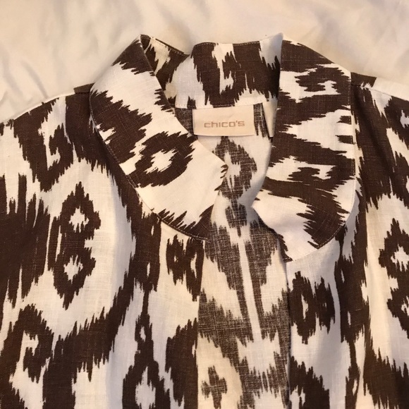 Chico's Ikat Brown & White Linen Blazer 2 - Picture 7 of 8